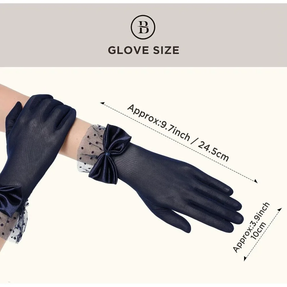 Women's Bow Gloves Navy Blue Short Lace Evening Wedding Accessories Party Prom